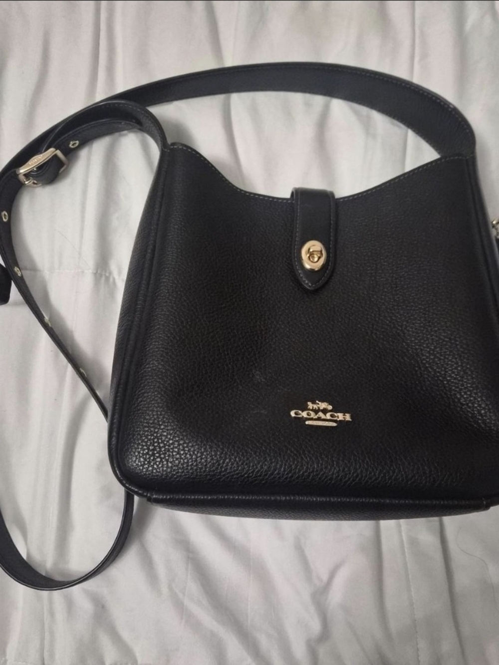 Coach Black Pebbled Leather Shoulder Bag with Gold Hardware